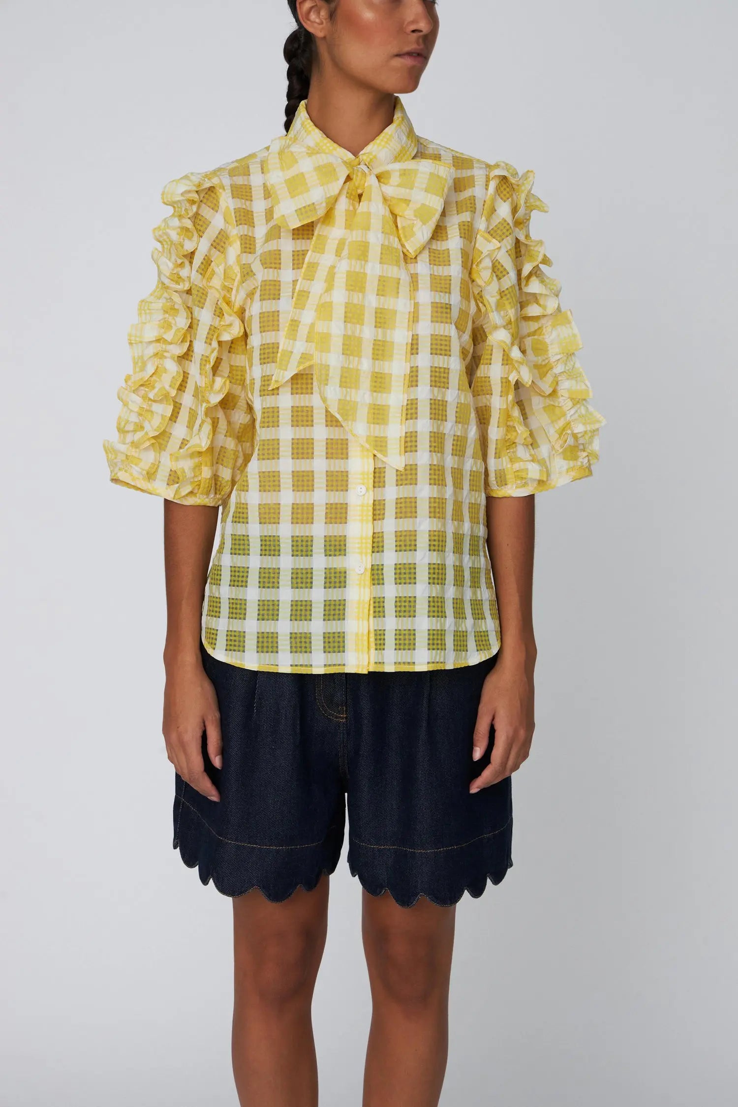 Stella Nova Delicate Checked Frill Shirt Shirt 146 Lovely Yellow