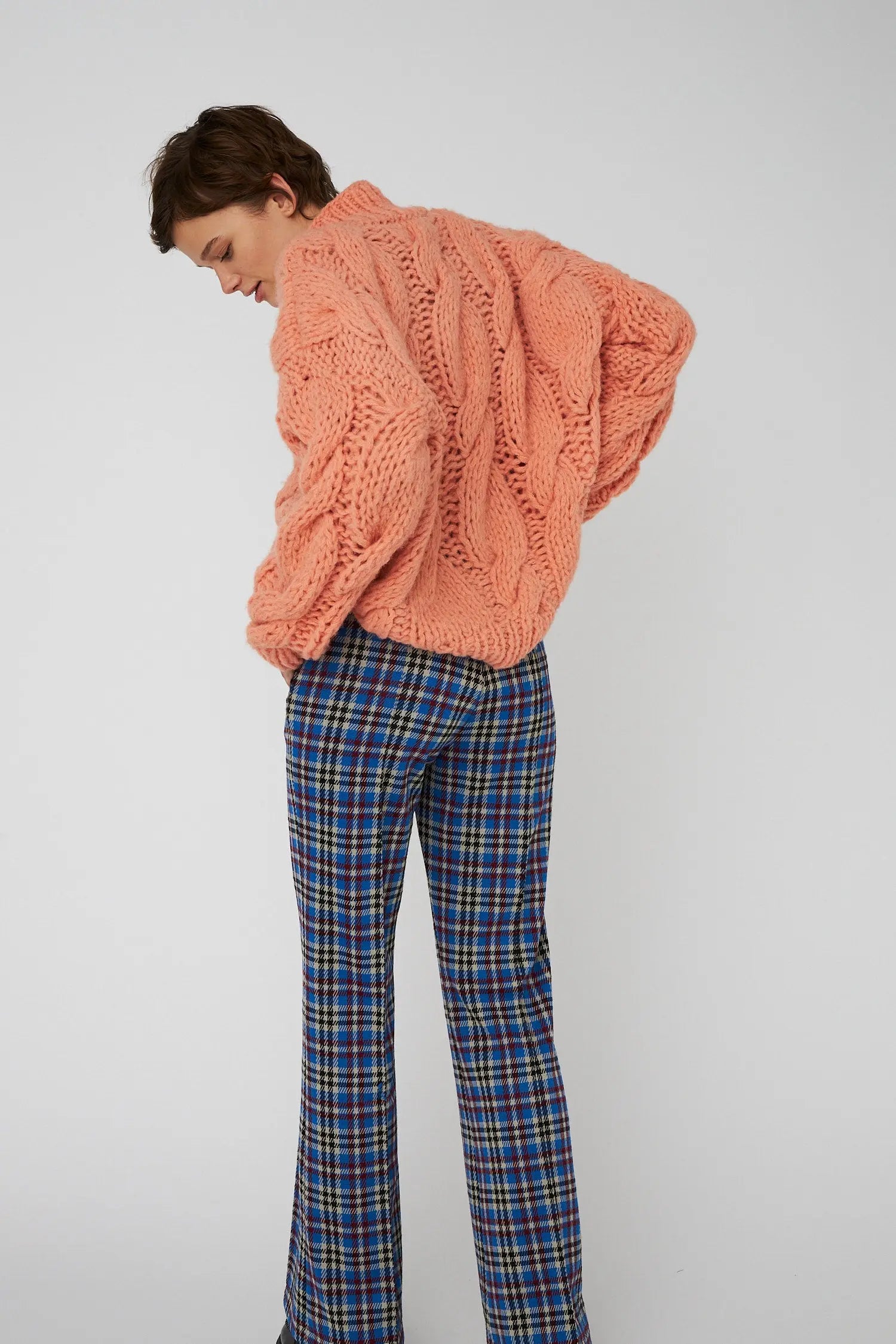 Stella Nova Handcrafted Cable sweater from Peru Sweater 730 Crispy Peach