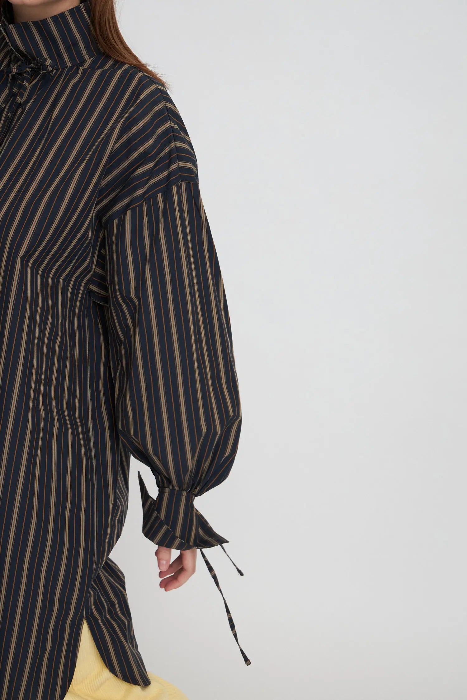 Stella Nova High neck shirt dress with bow string Shirt 609 Dark Striped