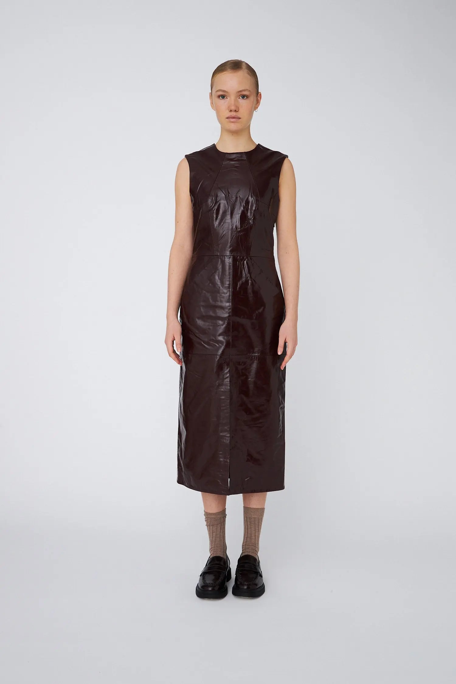 Stella Nova Leather Midi Dress Dress 684 Brownish Red