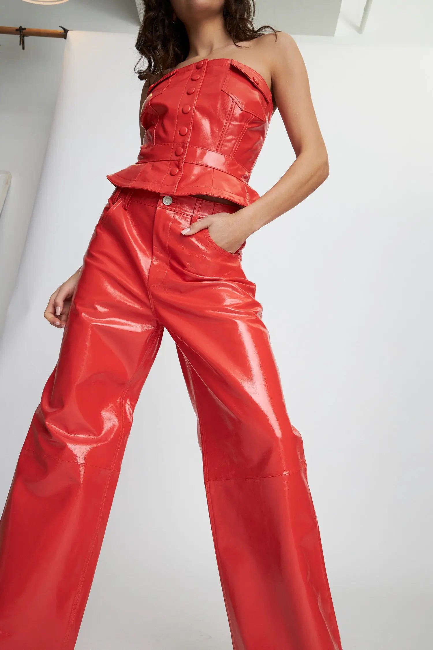 Stella Nova Leather pants with jeans look Leather Pants 492 Cherry Tomato