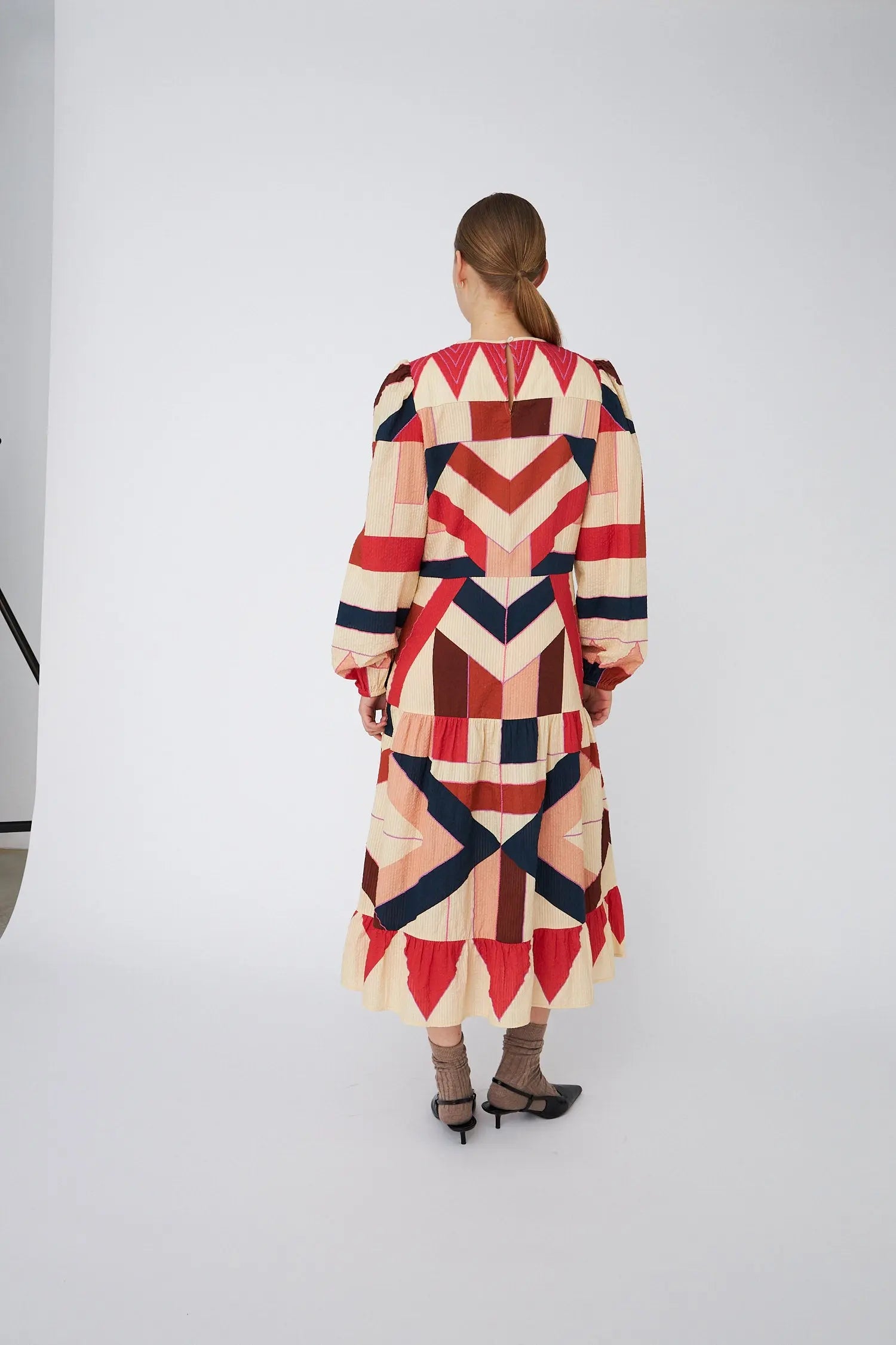 Stella Nova Patchwork Cotton Midi Dress Dress 608 Red Mix