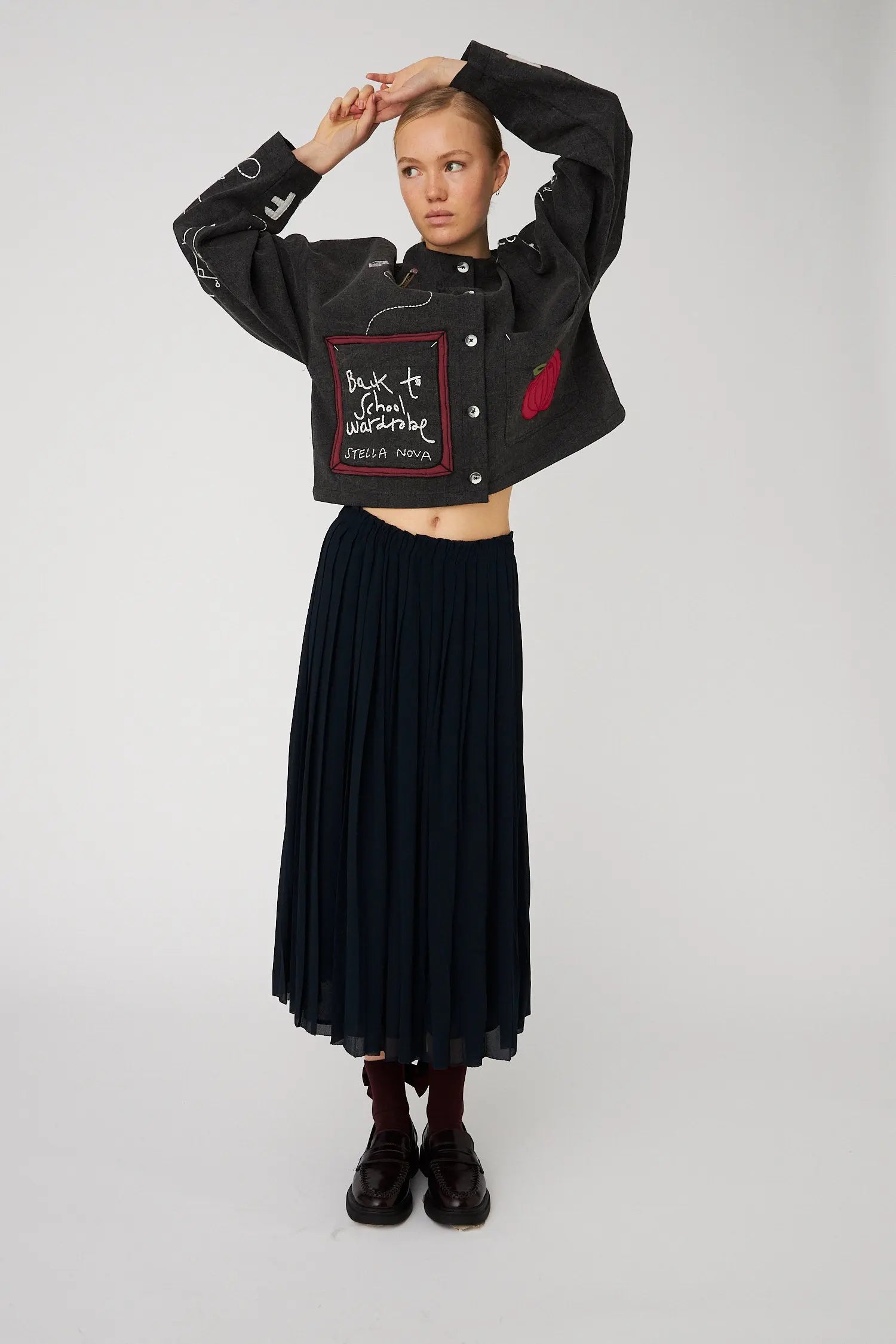 Stella Nova Plissé Midi Skirt Skirt 395 Navy