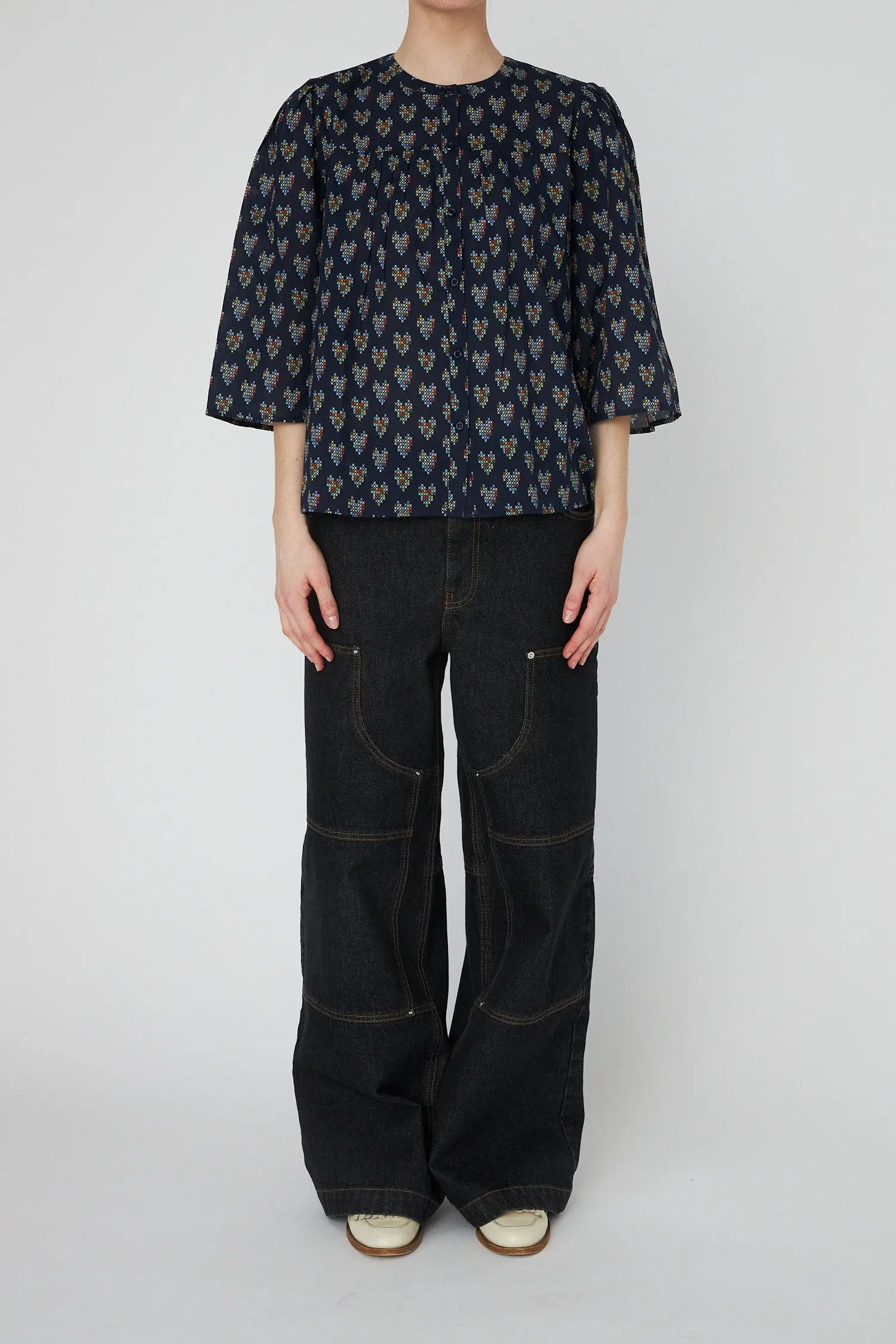 Stella Nova Delicate Printed Cotton Shirt Shirt 262 Navy Hearts