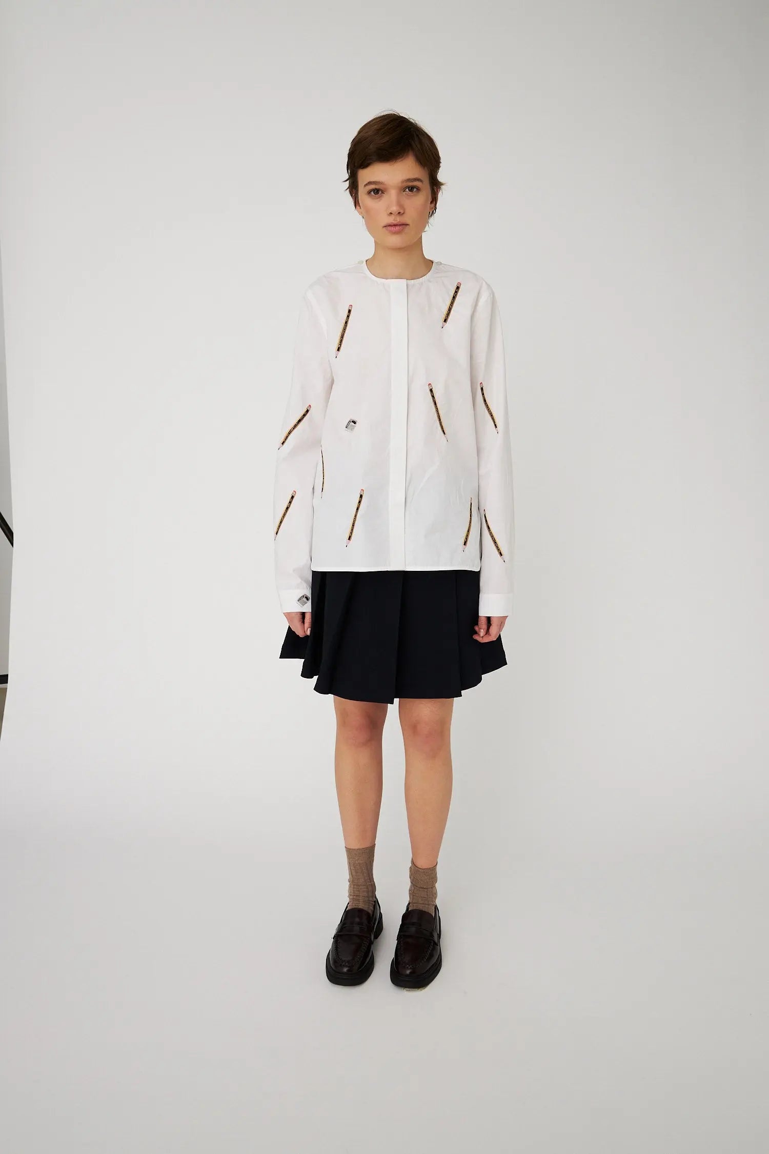 Stella Nova Embroidered Cotton Bow Shirt Shirt 001 White