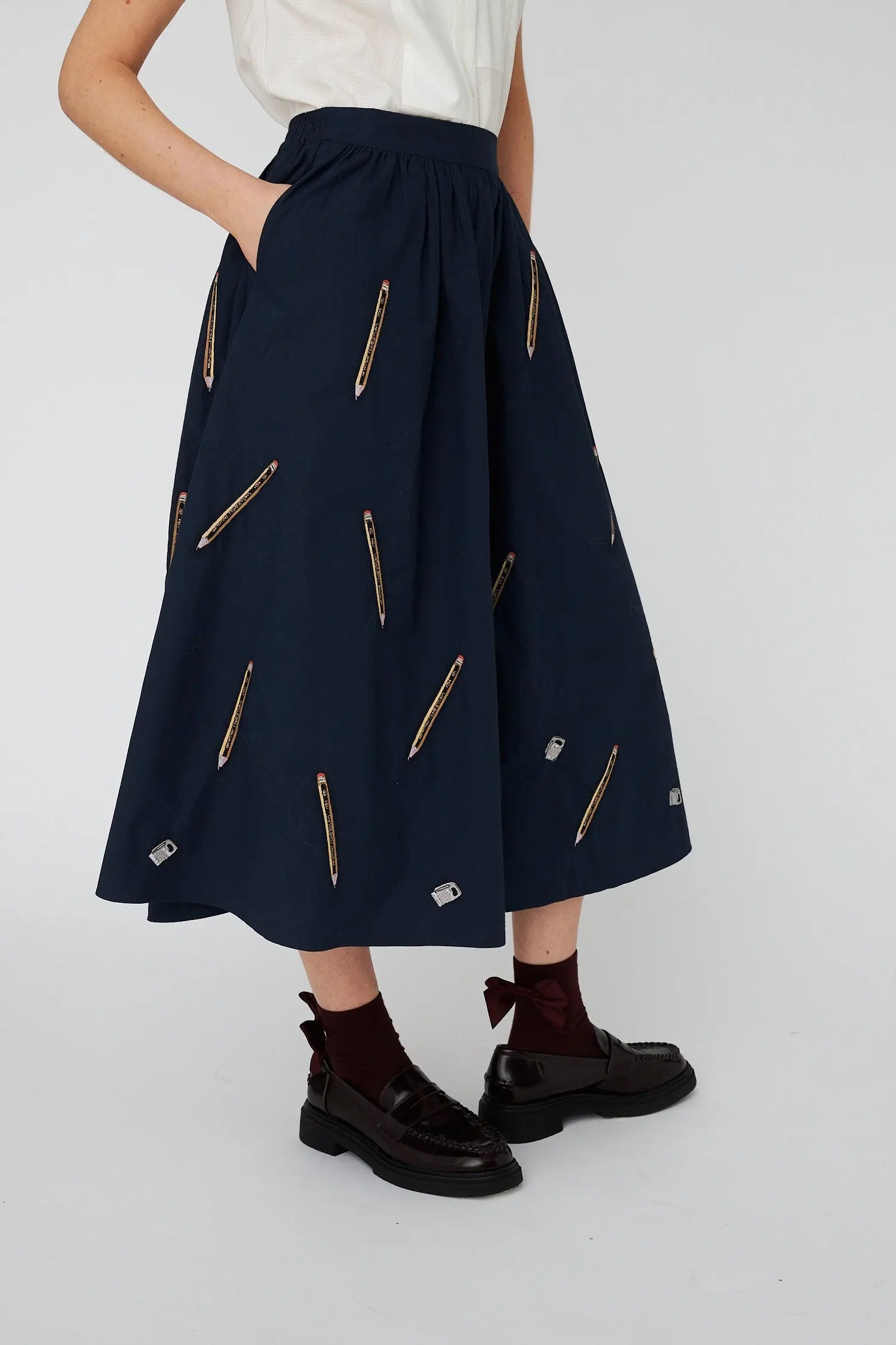 Stella Nova Embroidered Cotton Midi Skirt Skirt 395 Navy