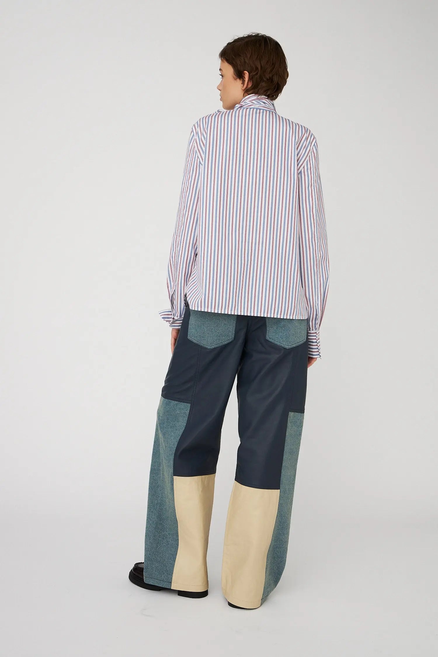 Stella Nova Striped Bow Shirt in Cotton Shirt 237 Red & Blue Stripes