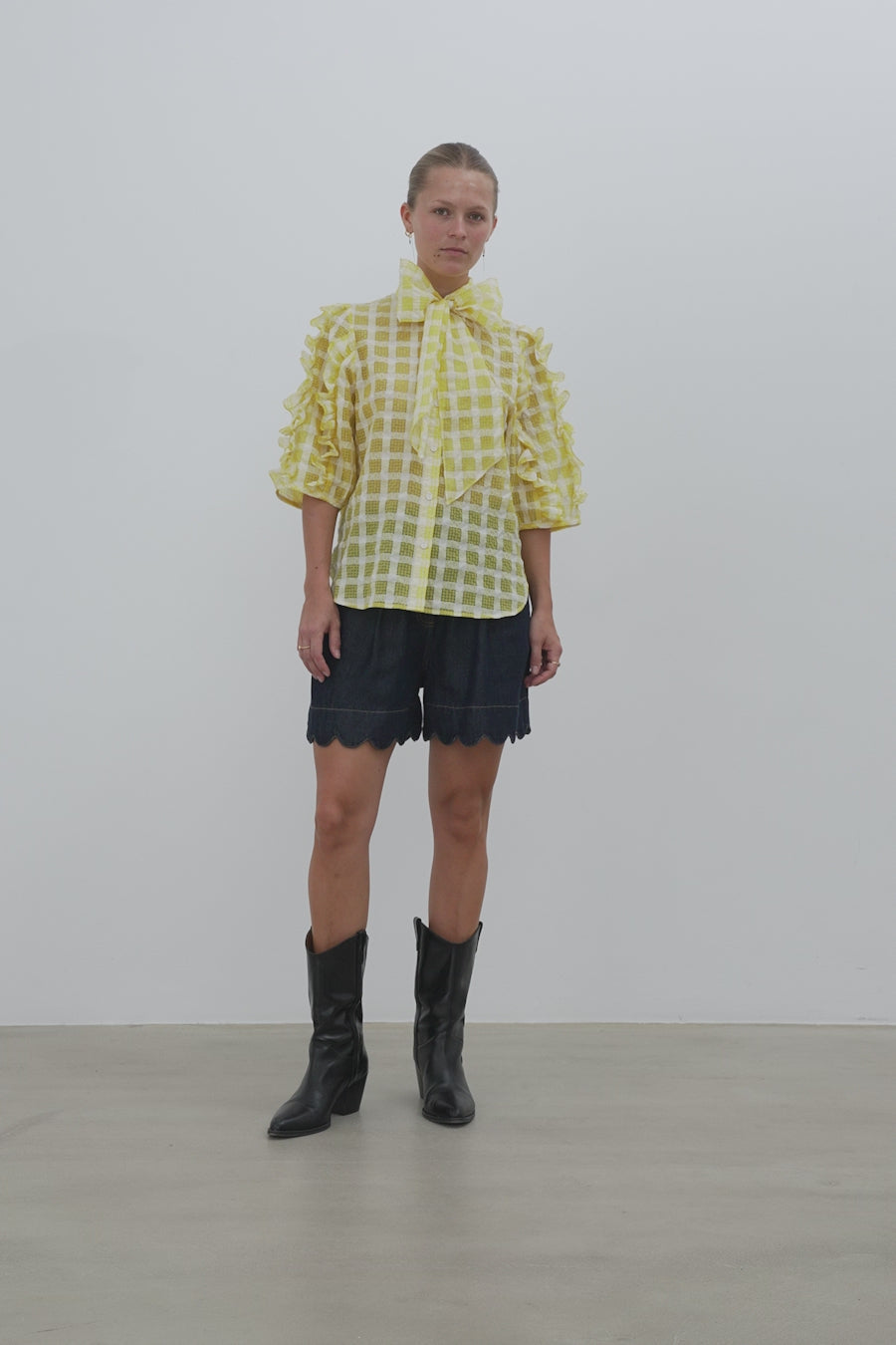 Stella Nova Delicate Checked Frill Shirt Shirt 146 Lovely Yellow