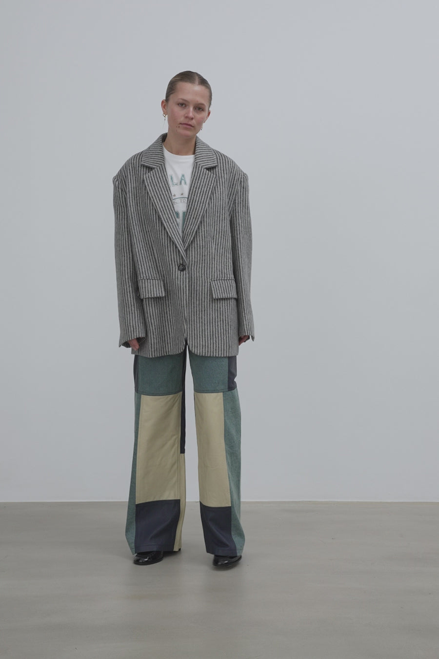 Stella Nova Striped Oversized Wool Blazer Blazer 065 Black/Powder Stripe