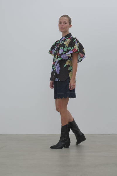 Stella Nova Flowered Cotton Top Shirt 776 Dark Flowers